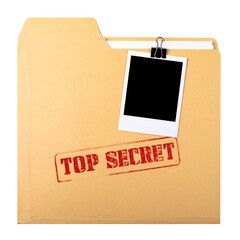 Confidential Data File: A manila envelope marked 'Top Secret,' revealing a sense of mystery and intrigue. A single snapshot attached, hinting at hidden information or sensitive matters.