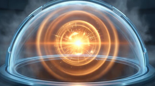Abstract energy sphere encased in protective dome visualization