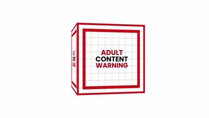 3D cube text adult content warning icon sign animation on transparent background. 4K video 
