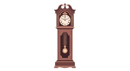A traditional brown grandfather clock stands alone on Christmas Day against a plain white background with a classic pendulum. © Jangkrik