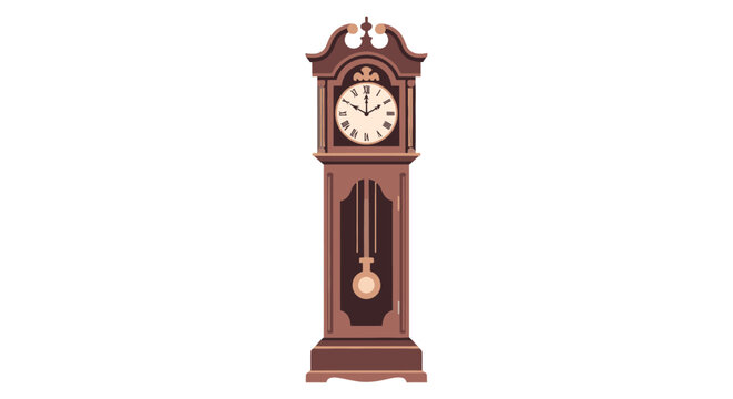 A traditional brown grandfather clock stands alone on Christmas Day against a plain white background with a classic pendulum.