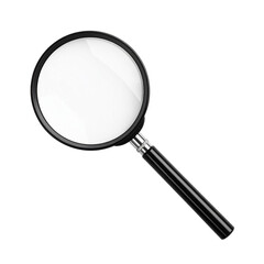 Magnifying Glass: A close-up shot of a classic magnifying glass, its polished glass lens reflecting ambient light against its sleek black handle, inviting viewers to delve deeper.