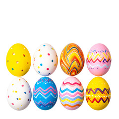 Easter Egg Artistry: An artistic assortment of vibrant Easter eggs. Each egg showcases unique patterns, colors, and designs, embodying the joyful spirit of the season.