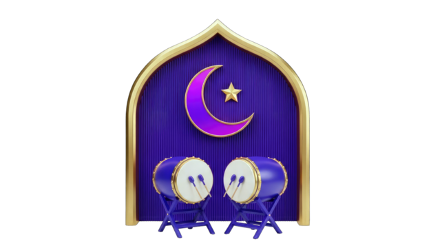 Eid Mubarak Celebration with Drums and Crescent Moon - Powered by Adobe