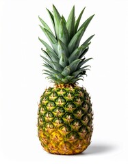 Fototapeta premium Studio Shot of a Pineapple with Green Crown Against White Background