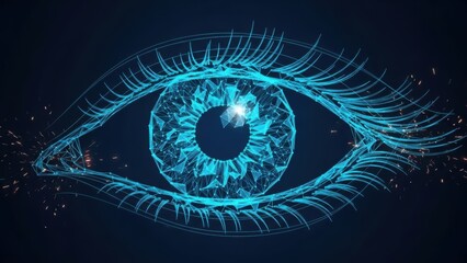 Glowing polygonal digital eye, symbolizing advanced technological vision, artificial intelligence, and high-fidelity data processing for future innovation and security