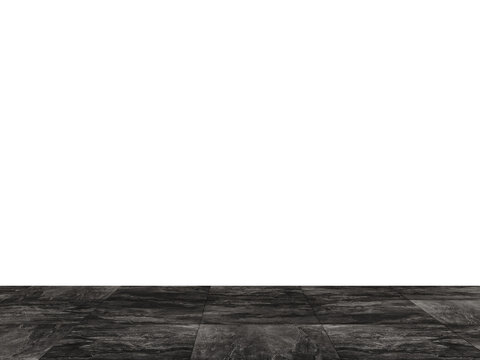 Dark Stone Tile Floor Interior Background PNG with Clean Cutout Wall, Modern Minimalist Empty Room Scene for Furniture Mockup and Interior Design Compositing
