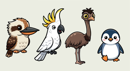 Australian birds collection with transparent background