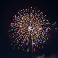 A vibrant display of colorful fireworks explodes in the inky black night sky.