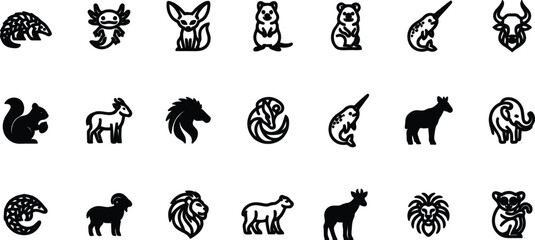 Fototapeta premium Collection of Animal Silhouettes in Black and White
