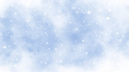 Abstract blue Christmas background with falling snowflakes and sparkling bokeh light design