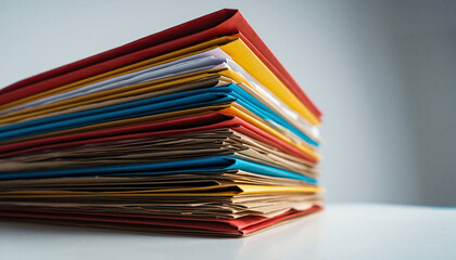 Colorful Stack of Organized Papers on a White Surface