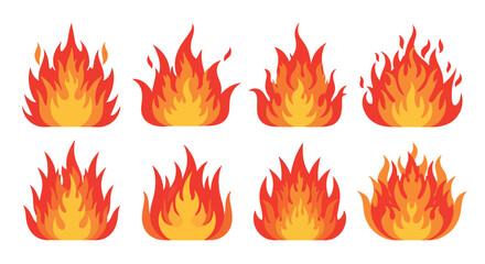 Set of fire flames with transparent background