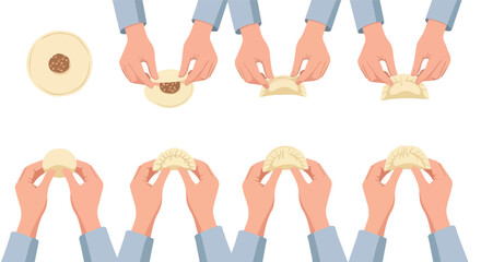 Fototapeta premium Dumpling making process steps with transparent background