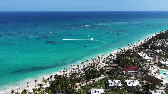 Punta Cana Skyline At Bavaro In Punta Cana Dominican Republic. Caribbean Skyline. Beach Landscape. Nature Seascape. Punta Cana Skyline In Bavaro In Punta Cana Dominican Republic. Scenic Palm Trees.