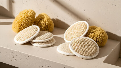 Natural Sea Sponges and Exfoliating Pads for Skincare Routine.