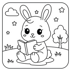 Cute Bunny Reading a Book Coloring Page