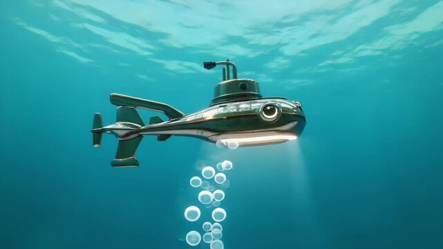 cartoon style modern technology submarine in deep water animation.ai 
