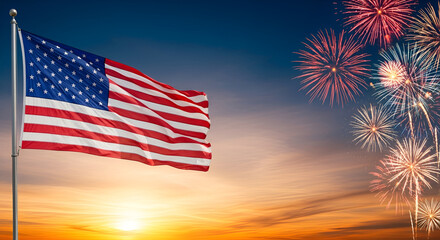 American Celebration - Usa Flag And Fireworks At Sunset
