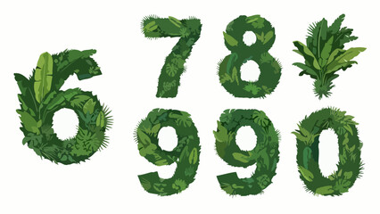 Jungle Leaves Numbers Collection: 6, 7, 8, 9, 0, Lush Tropical Foliage Design