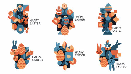 Happy Easter Celebration with Geometric Shapes, Eggs, and Bunny Elements © Elsa