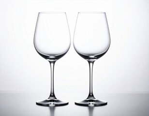 Pair of Clear Elegant Wine Glasses Against White Backdrop Still Life