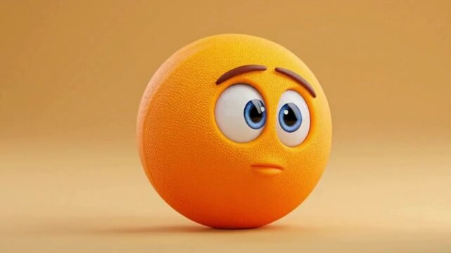 A 3D rendered orange emoji with wide blue eyes and a worried, slightly pouting expression on a plain background.