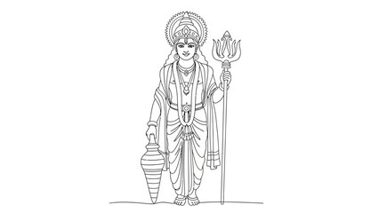 Obraz premium Detailed line illustration of a revered deity holding a trident and a vessel
