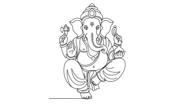 Intricate line art depiction of Lord Ganesha in a traditional seated pose