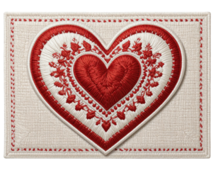 Embroidered red heart patch badge isolated on transparent background pn