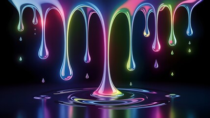Neon liquid drips with rainbow colors on black background