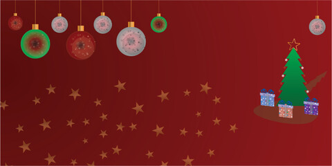 christmas card with christmas tree and decorations