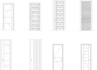 set of door design front view. Architectural kit of doors design icons for interior project. Door for scheme of apartments. Construction symbol