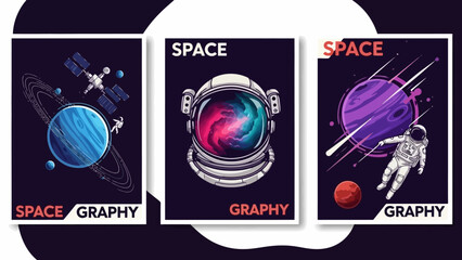 Astronauts and Planets in Space, Retro Poster Style, Sci-Fi Art Collection © gita