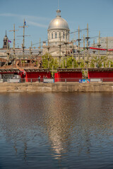 Old Montreal street view with historical buildings