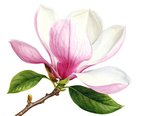 Magnolia flower isolated on transparent background, old botanical illustration