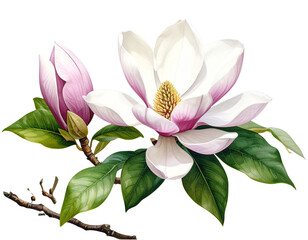 Magnolia flower isolated on transparent background, old botanical illustration 