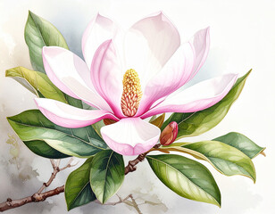 Magnolia flower isolated on transparent background, old botanical illustration
