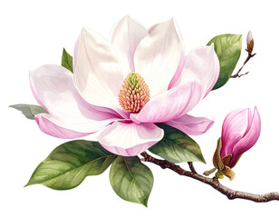 Magnolia flower isolated on transparent background, old botanical illustration 