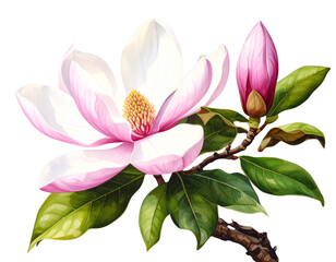 Magnolia flower isolated on transparent background, old botanical illustration  