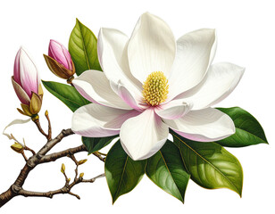 Magnolia flower isolated on transparent background, old botanical illustration