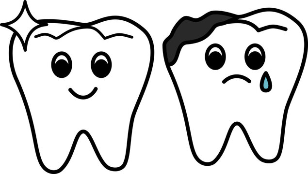 toot Illustration of clean healthy tooth and unhealthy tooth with a cavity