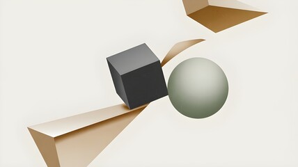 Abstract 3d shapes composition with cube, sphere, and triangles on light background
