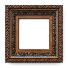 Fototapeta premium Ornate antique wooden picture frame with intricate carved details and a blank white center