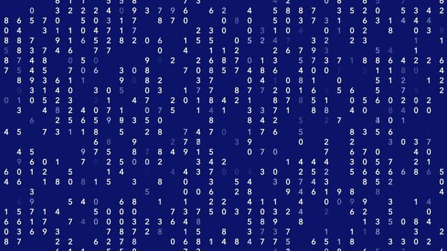 Changing numbers on blue background in 4k video abstract motion background, loop animation, programming, computer coding concept	