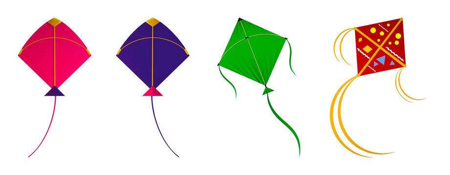 set of kites isolated on transparent background