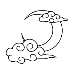 Asian style moon and cloud clipart