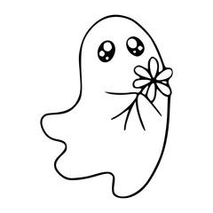 Obraz premium cute doodle ghost holding a flower