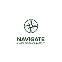 Navigate Global Exploration Agency Logo with Dark Green Compass Star Symbol and Circle Frame