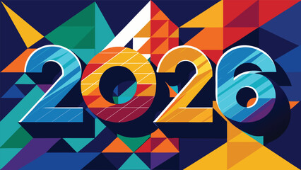 Abstract Triangle Mosaic Background With Bold 2026 Modern Vector Illustration for New Year Celebration Design